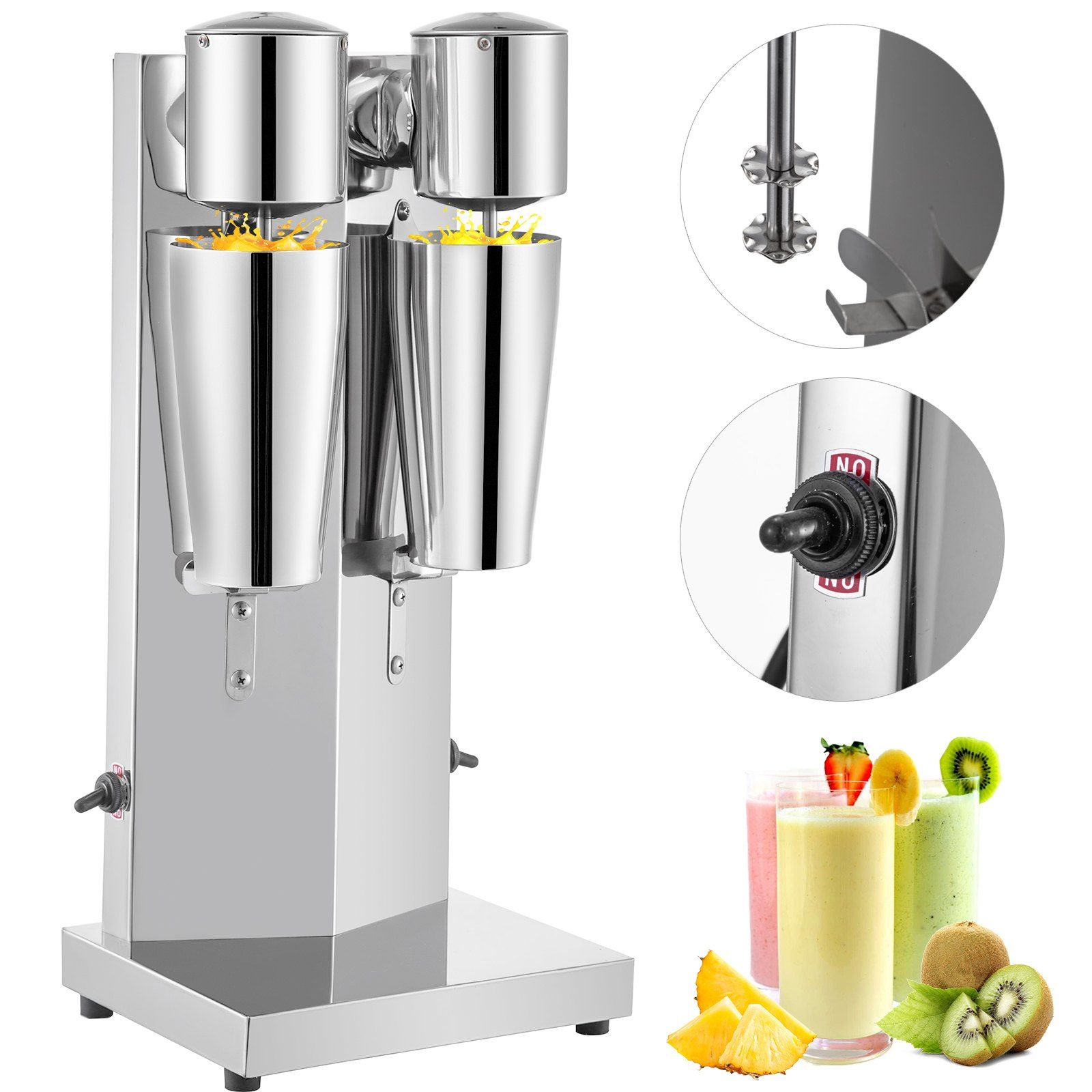 Elektrische Milchshake-maschine, 180 W, Doppelter Edelstahlkopf, Mit 800-ml-becher, 2 Einstellbare Geschwindigkeiten, Silber.