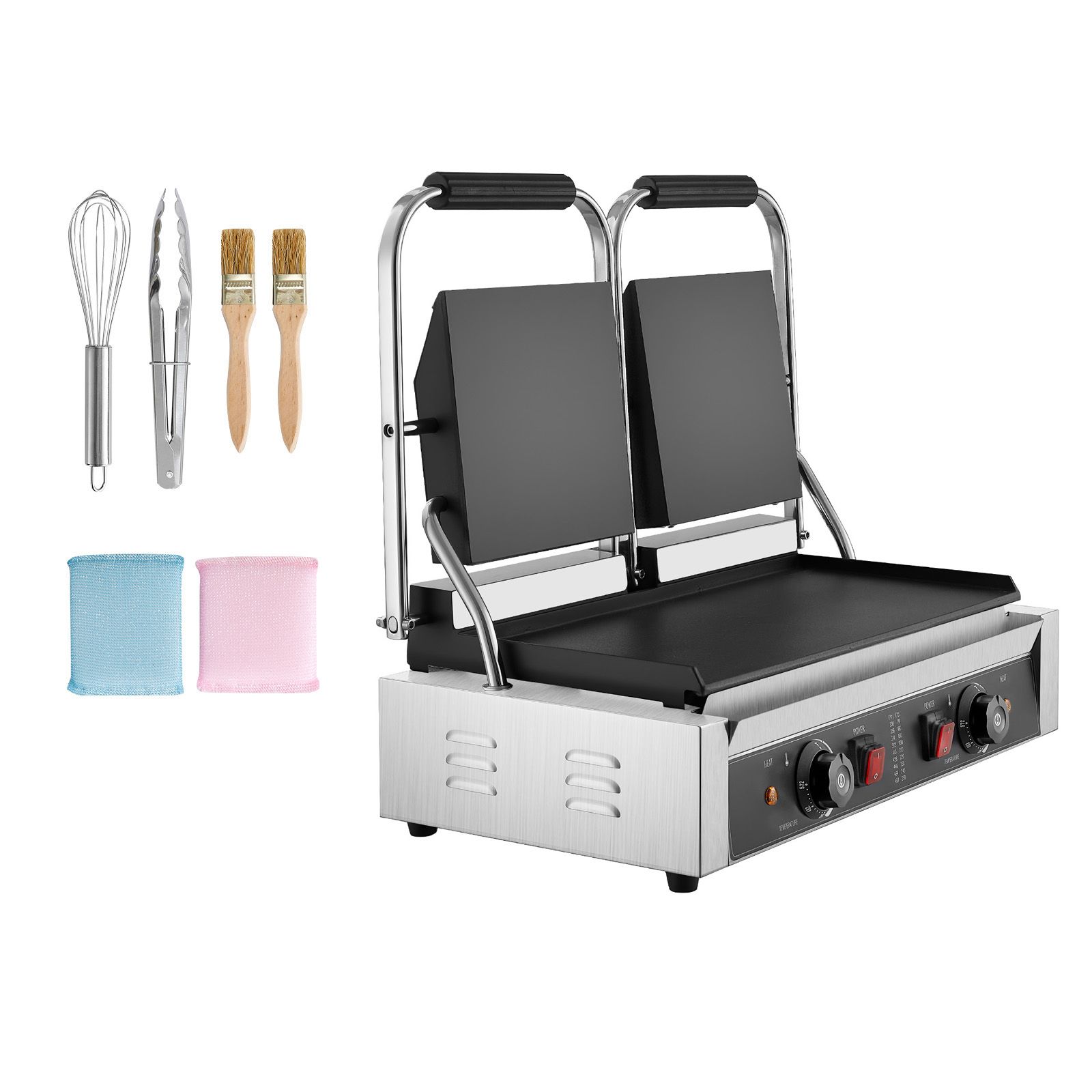 Professioneller 3600-w-panini-grill, Sandwichpresse Aus Edelstahl, Doppelte Flache Emaillierte Platte 48 X 23 Cm, Temperaturregelung, Für Hackfleisch, Speck Und Hamburger