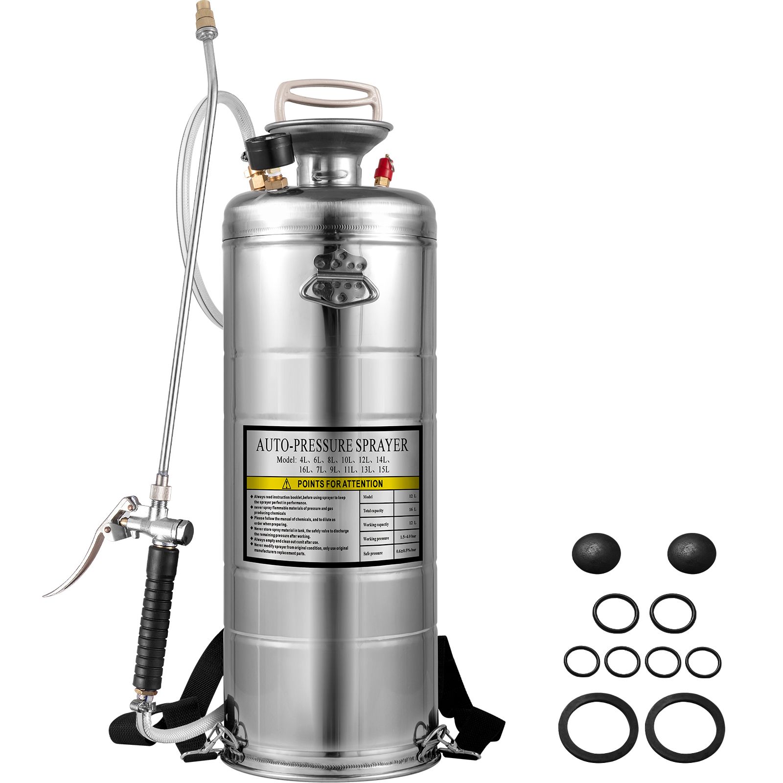 12-liter-sprühgerät Aus Edelstahl Für Gartenarbeit Und Bodenreinigung, Geeignet Für Die Aktuellen Bedürfnisse Der Industrie, Landwirtschaft, Des Handels Und Des Medizinischen Sektors.