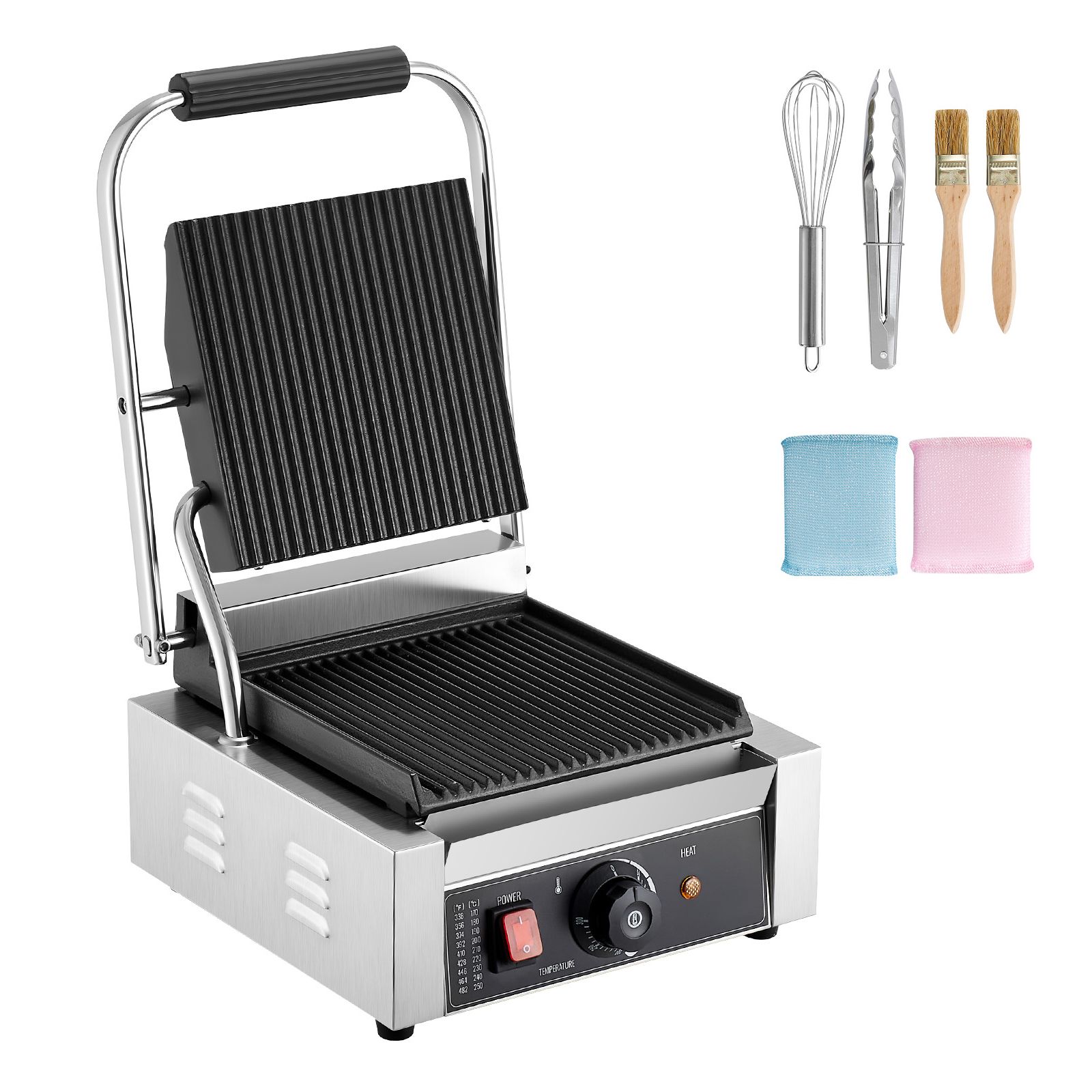 Professioneller 1800-w-panini-grill, Sandwichpresse Aus Edelstahl Mit Thermostat, 22 X 23 Cm Emailleplatte, Für Steaks, Speck Und Hamburger
