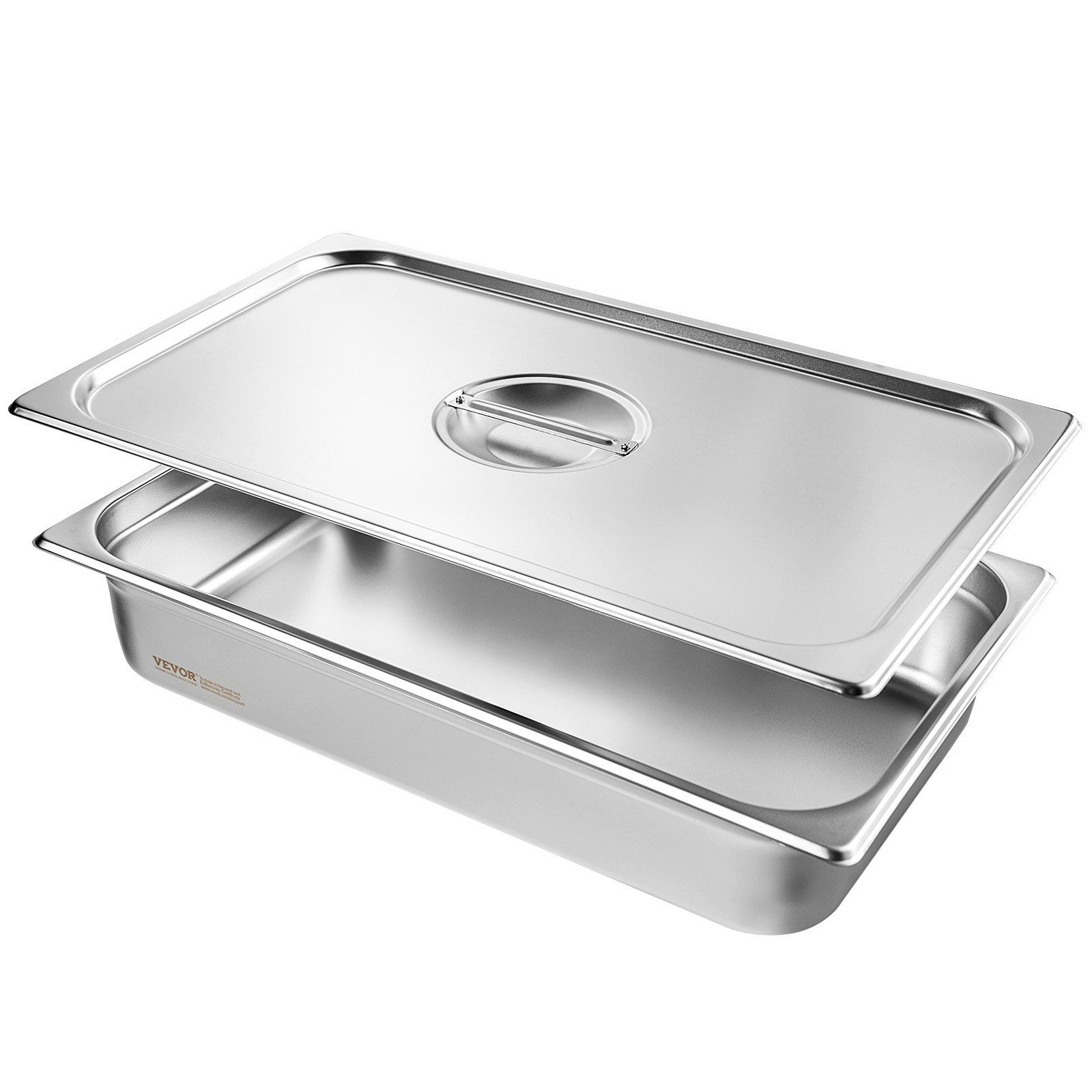 Set Mit 4 Edelstahl-gastronomiepfannen, 0,8 Mm Dick, 4 Cm Tief, Mit Deckeln, Für Profiküchen Und Lebensmittelaufbewahrung