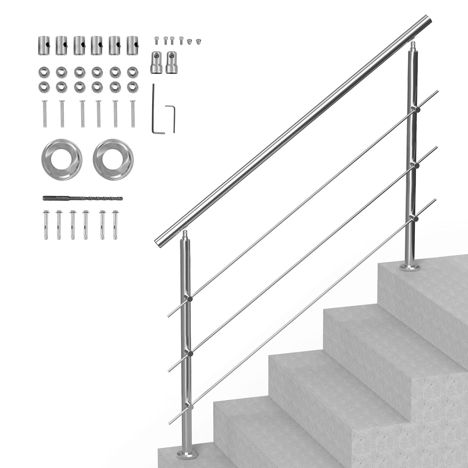 149,9 Cm Langes Außentreppengeländer Mit 3 Querstangen, Ideal Für Veranda Und Terrasse.