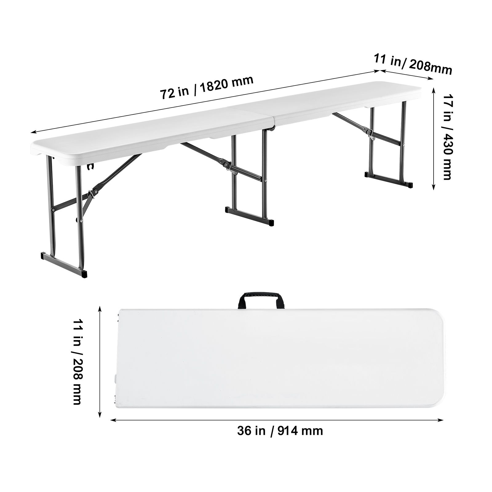 Klappbare Kunststoffbank, 1,83 M, Tragbar Für Picknick, Terrasse, Camping, Esszimmer, Glatte Hdpe-sitzfläche, Faltbar, Für Garten, Fußball, Mehrzweckaktivitäten, 2er-set, Weiß.