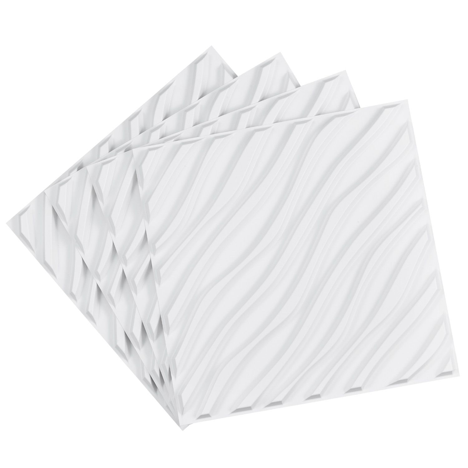 3d-wandpaneele, 12er-set, 50 X 50 Cm, Modernes Wellendesign, Pvc, 3 M² Deckfläche, Inneneinrichtung Für Wohnzimmer, Schlafzimmer, Decke, Mattweiß