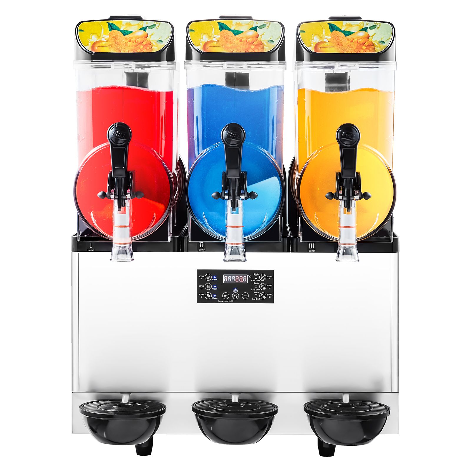 Gewerbliche Eisgetränkemaschine, 15 L X 3 Dreifachtank, 180 Becher, Edelstahl, Für Smoothies, Margaritas, Slush-eis, Ideal Für Partys, Restaurants, Bars, Cafés.