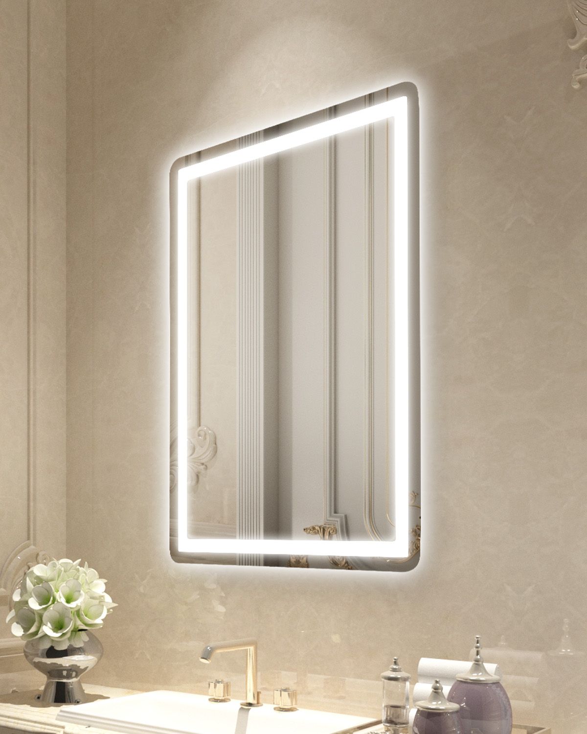 60 X 80 Cm Led-badezimmerspiegel, Vorder- Und Rückbeleuchtung, Antibeschlagfunktion Mit Memory-funktion, Stufenlos Einstellbare Farbtemperatur, Wandmontage