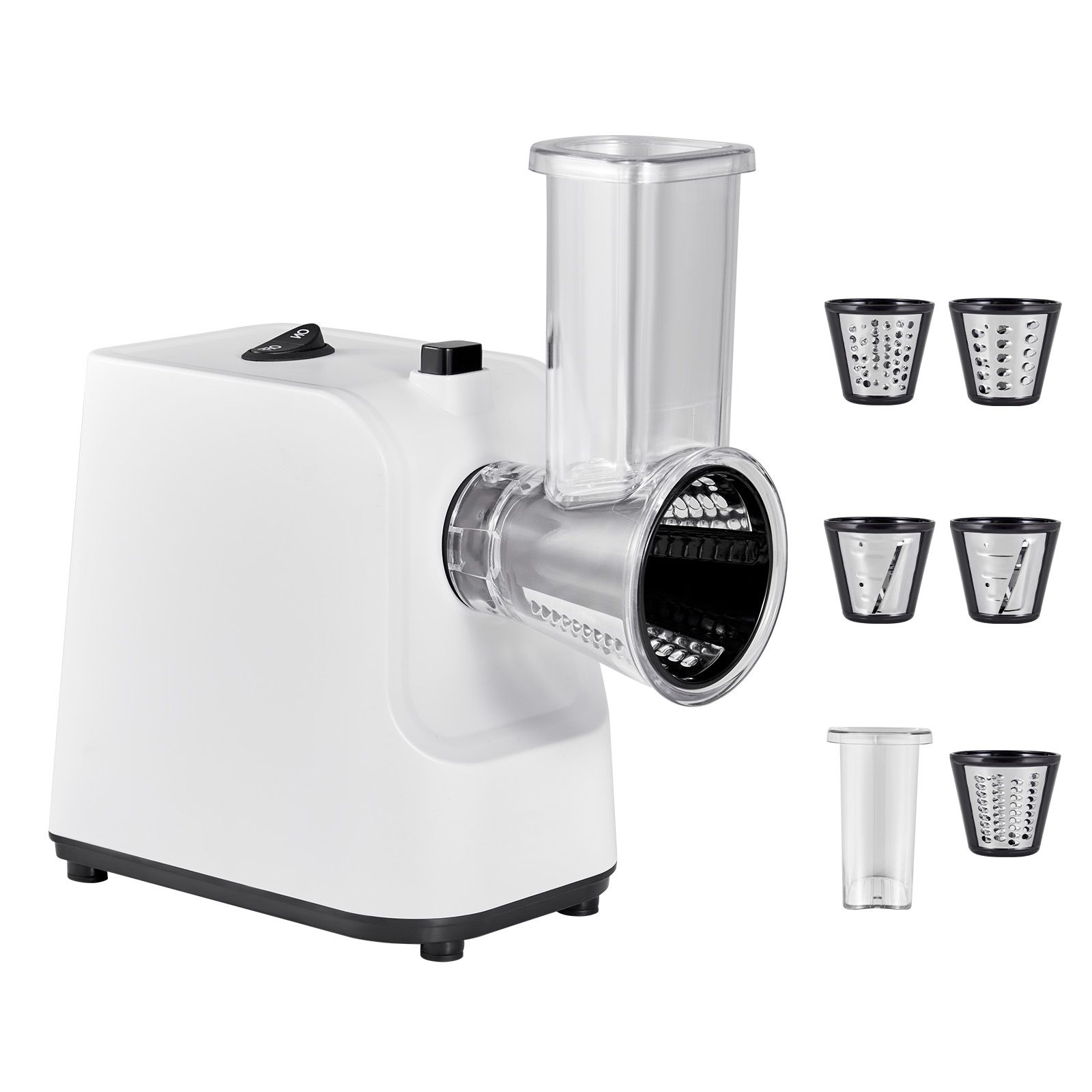 Elektrische Käsereibe, 200 W, Gemüseschneider Mit 5 Zubehörteilen, Obst- Und Käseschneider, Edelstahl, Für Salate Und Zum Kochen