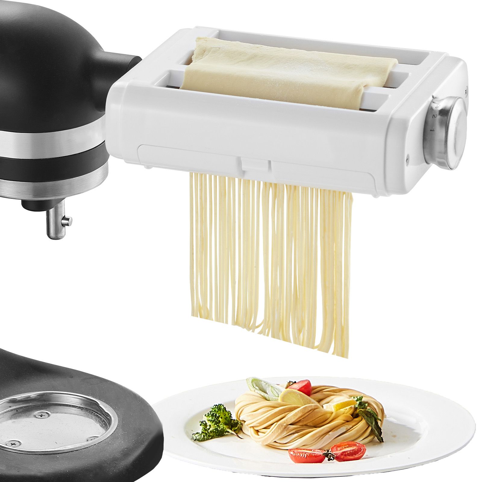 Pasta-aufsatz Für Kitchenaid Küchenmaschine, 3-in-1 Edelstahl, Pastawalze + Spaghetti- & Fettuccine-schneider, 8 Einstellbare Dickenstufen