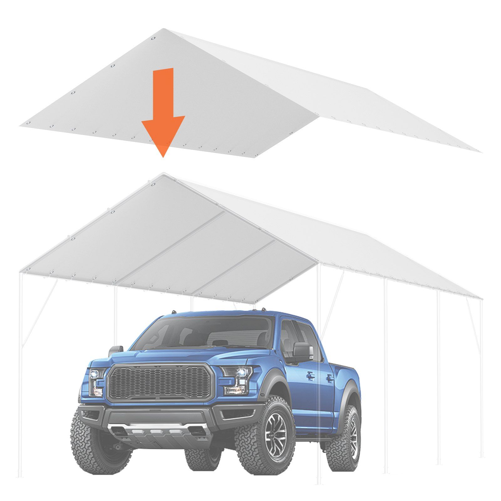 10x20 Fuß Carport, Robuste Ersatzplane, Wasserdicht Und Uv-beständig, Einfache Befestigung Mit 40 Kugelspannern, Nur Die Plane (ohne Rahmen), Weiß.