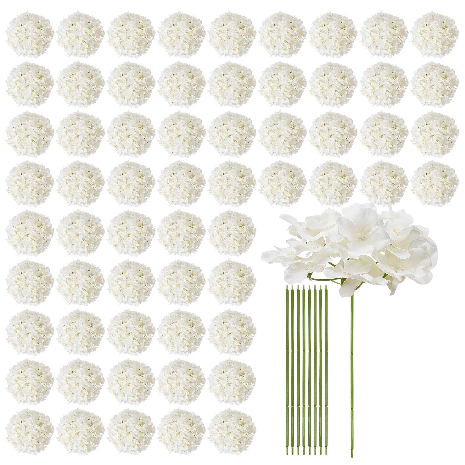 Künstliche Blumen, 65 Stück, Seidenhortensien In Weiß, Realistisches Aussehen, Stiele Für Diy-sträuße, Hochzeiten, Heimdekorationen, Tischdekorationen