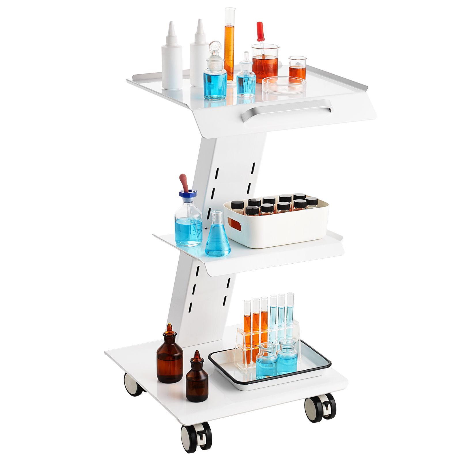 Mobiler Laborwagen, 3 Metallablagen, Integrierte Steckdose, Lenkrollen, 100 Kg Tragkraft, Für Kliniken, Kosmetikstudios Und Salons