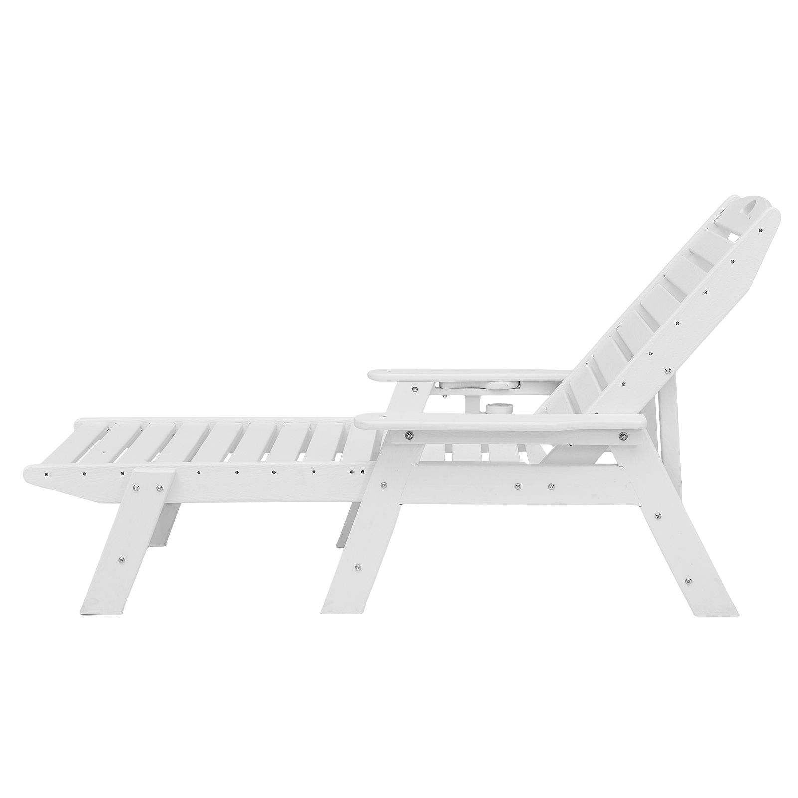 Verstellbarer Liegestuhl Mit 6 Positionen, 181 Kg Tragkraft, Rückenlehne Und Getränkehalter, Hdpe Für Den Außenbereich, Garten, Pool, Weiß