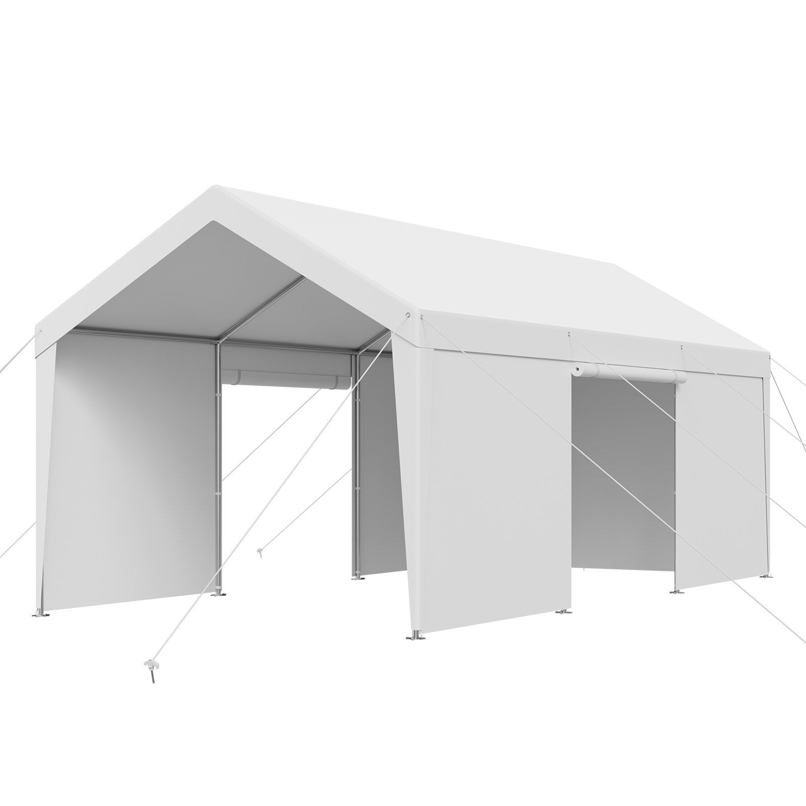 12x20 Fuß Carport, Gartenpavillon Mit Abnehmbaren Seitenwänden Und Tür, Ganzjähriger Schutz Vor Uv-strahlung Und Regen, Für Auto, Boot, Weiß.