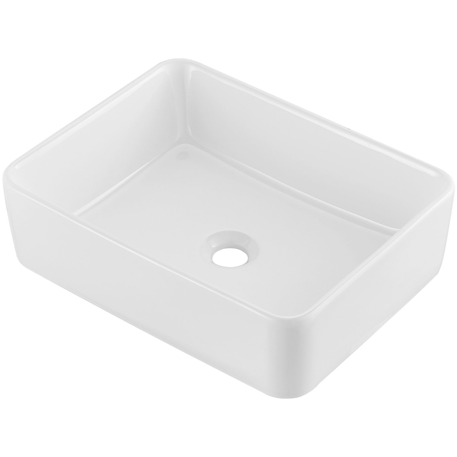 Rechteckiges Aufsatzwaschbecken 48x37cm, Weiße Keramik, Modernes, Elegantes Design, Ideal Für Badezimmer, Hotel, Wc, Wohnmobil.
