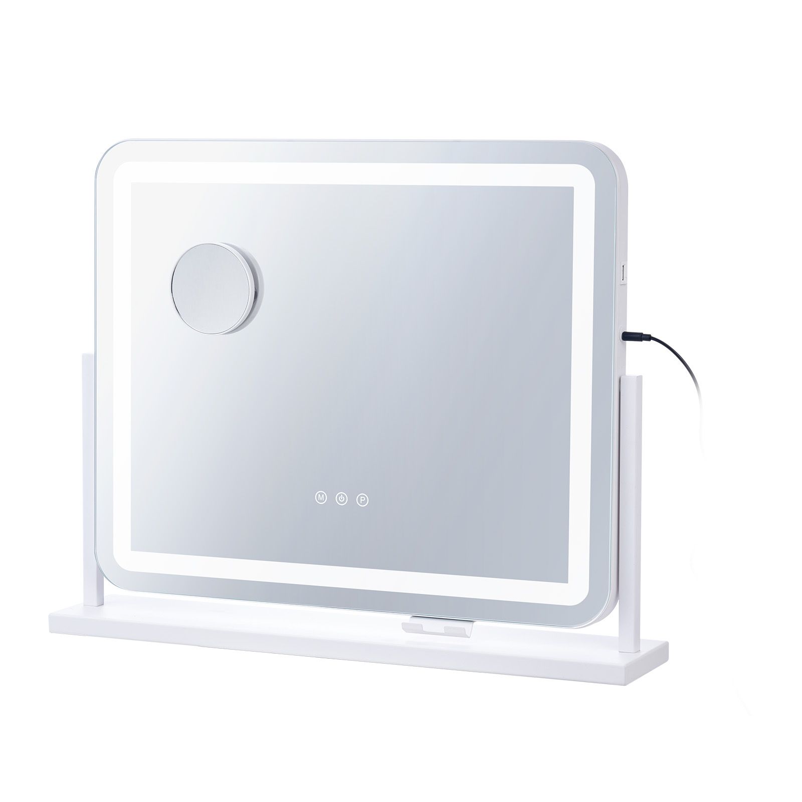 Schminktischspiegel Mit Beleuchtung, 3 Beleuchtungsmodi, Led-schminklicht, 5-facher Zoom, Usb-anschluss, Touch-steuerung, 360°-drehung (55 X 45 Cm, Weiß)