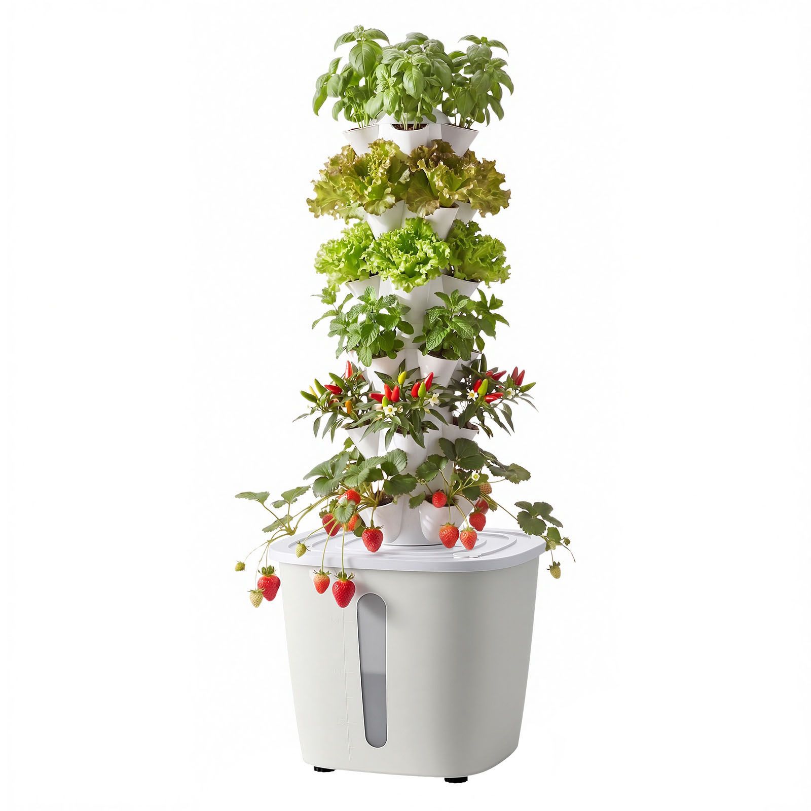 Hydroponischer Turm Mit 6 Ebenen, 30 Anbauplätze, Anbausystem Mit App-steuerung, 20-liter-reservoir Und Pumpe, Für Kräuter, Obst Und Gemüse In Innenräumen.