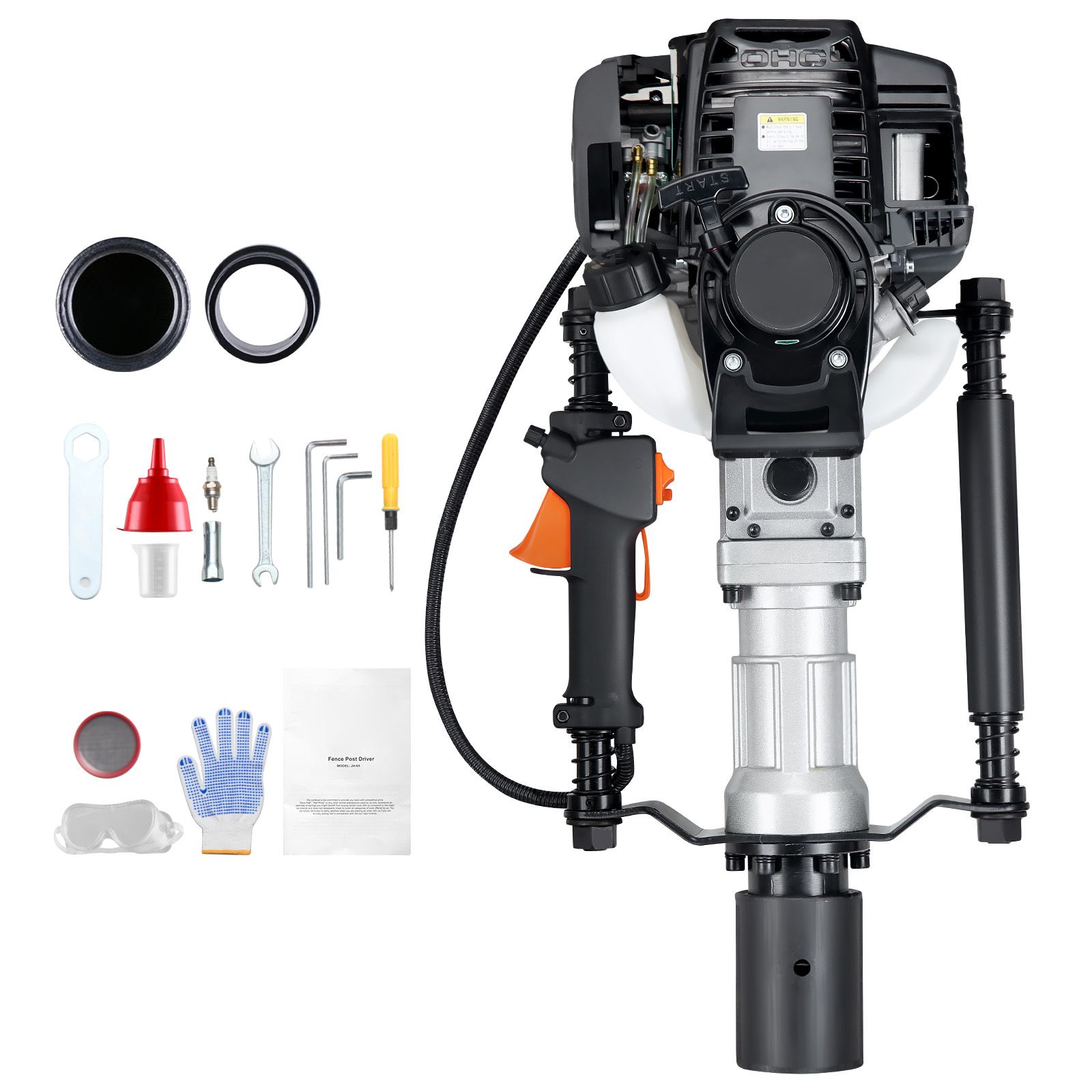 Benzinbetriebener Pfahlrammer 37,77 Cm³, 4-takt-motor, 1000 W, Mit 2 Köpfen (55/70 Mm), Für Landwirtschaftliche Zäune Und Straßeninstandhaltung.