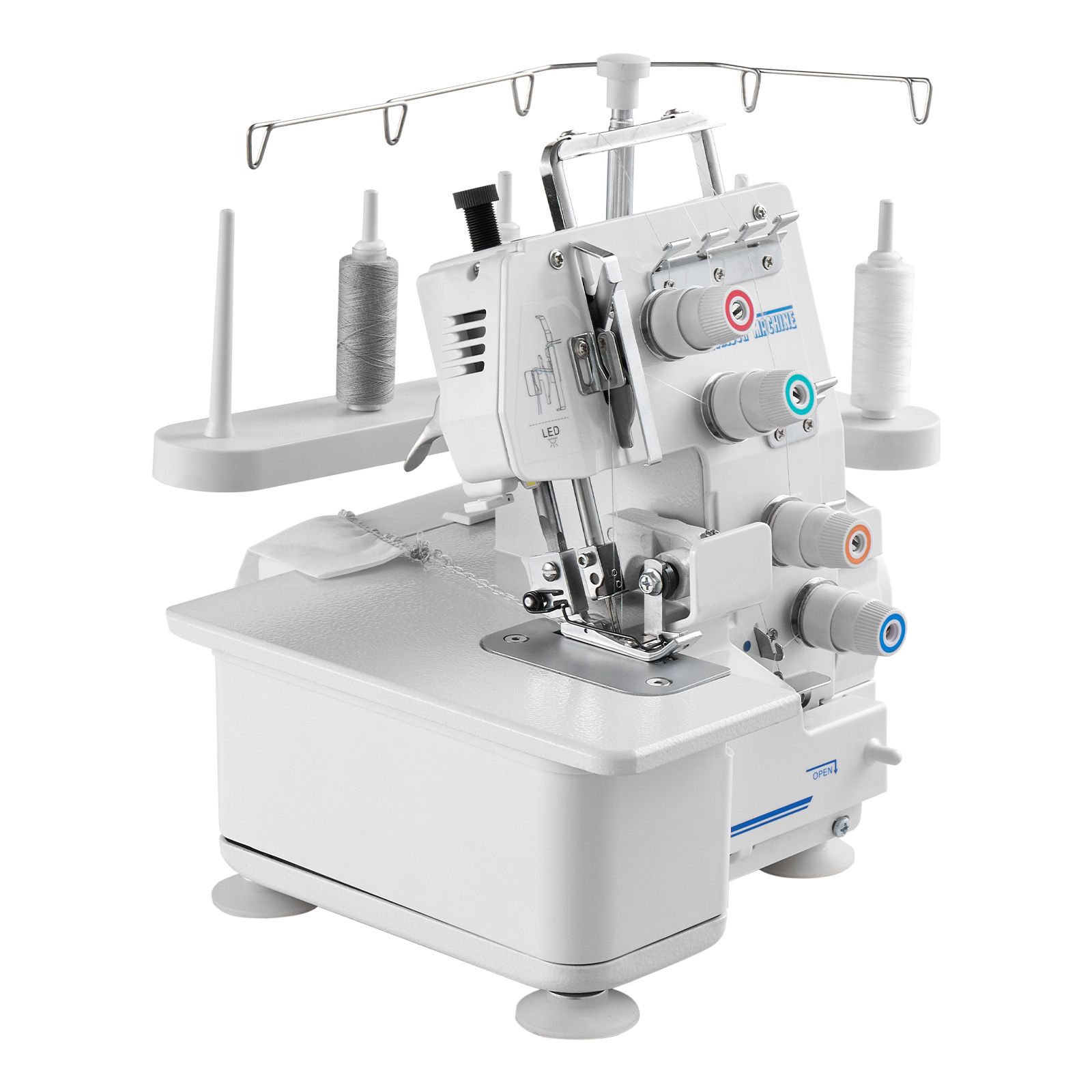 Overlock-nähmaschine, 1250 Stiche/min, 3 Und 4 Fäden, Led-beleuchtung, Saugfüße, Robuster Metallrahmen, Für Verschiedene Stoffe, Weiß.