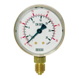 Manometer Sauerstoff, G 1/4" radial unten, 0-20/40 bar, Ø 63mm