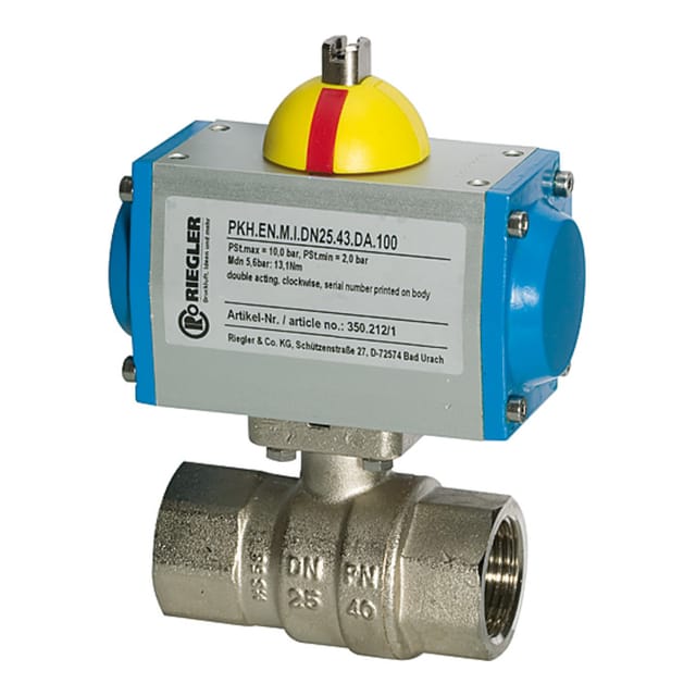 Messingkugelhahn, pneumatischer Stellantrieb federöffnend, Rp 1