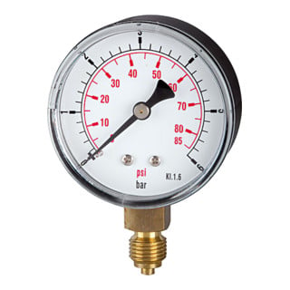 Standardmanometer »pressure line« G 1/4" unten, 0-10,0 bar/150 psi, Ø63