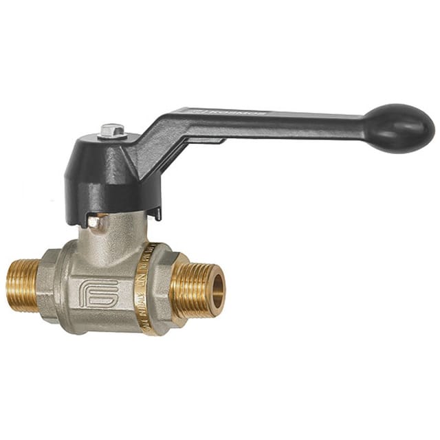 Kugelhahn schwere Ausführung, Handhebel, AG/AG, Messing vernickelt, R 1.1/2