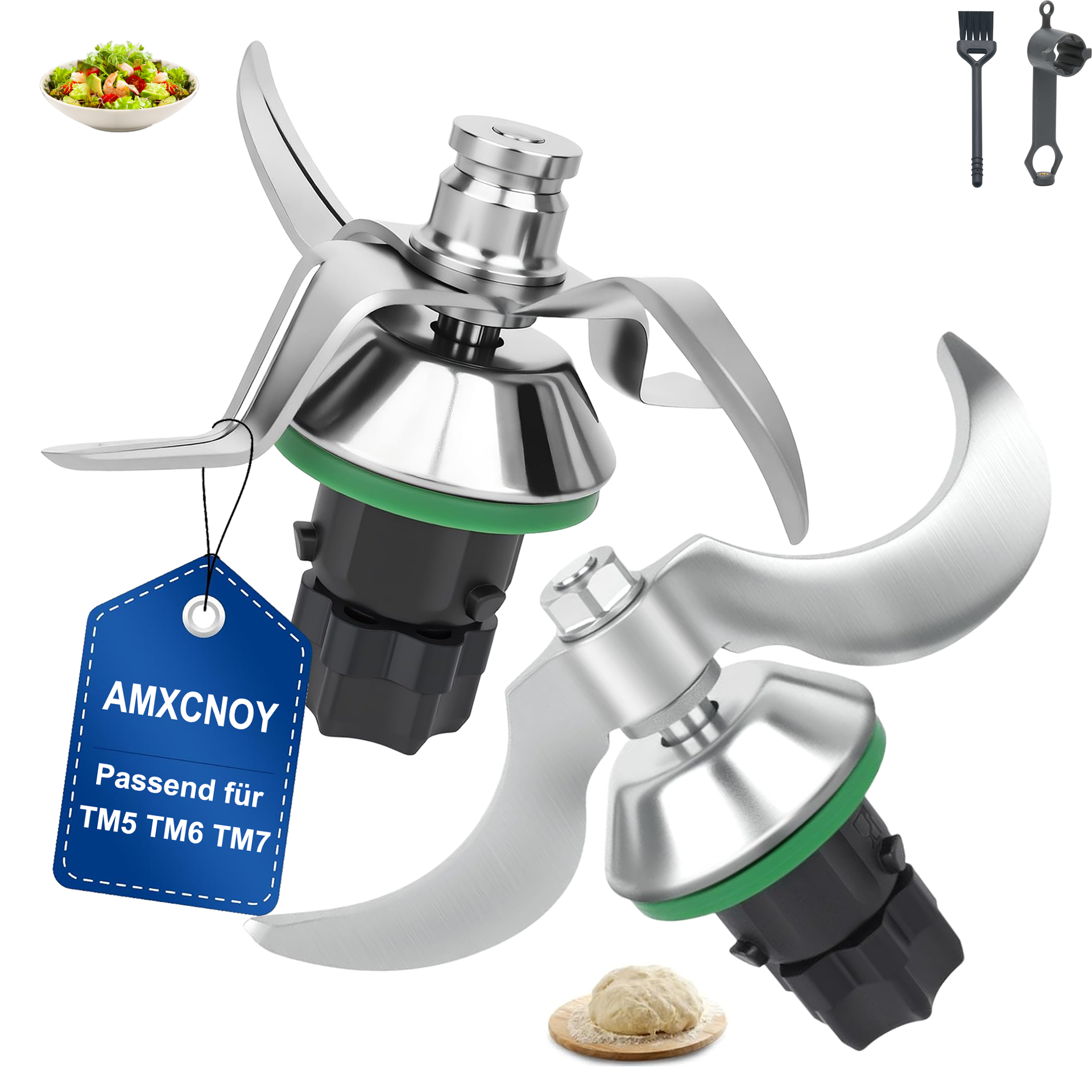 Amxcnoy 4-in-1 Zubehör-set Für Thermomix Tm7 Tm6 Tm5 – Ersatz-schneidmesser, Knetklinge, Demontageschlüssel & Bürste – Edelstahl Backset