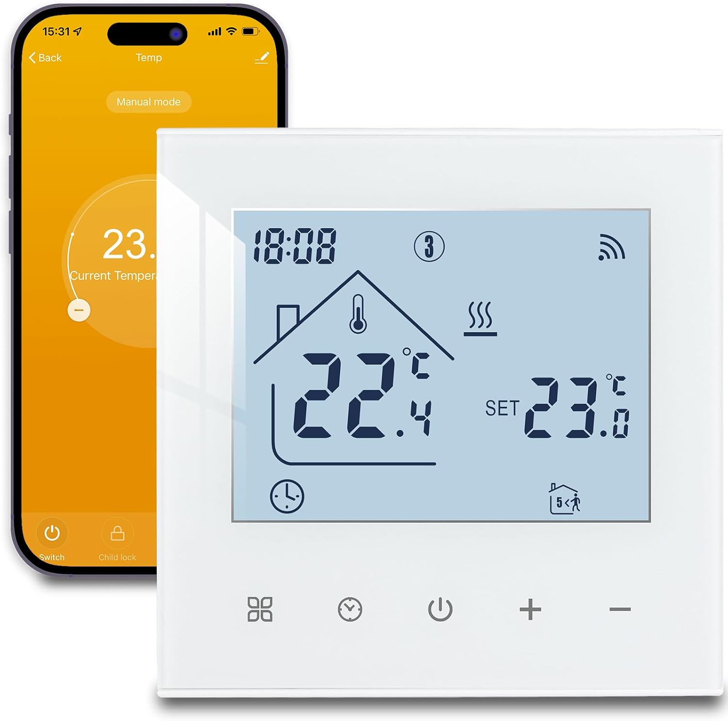Amxcnoy Wifi-thermostat Für Elektrische Fußbodenheizung, 16a Programmierbar Mit Externem Sensor, Kompatibel Mit Alexa Und Google Home, Weiß