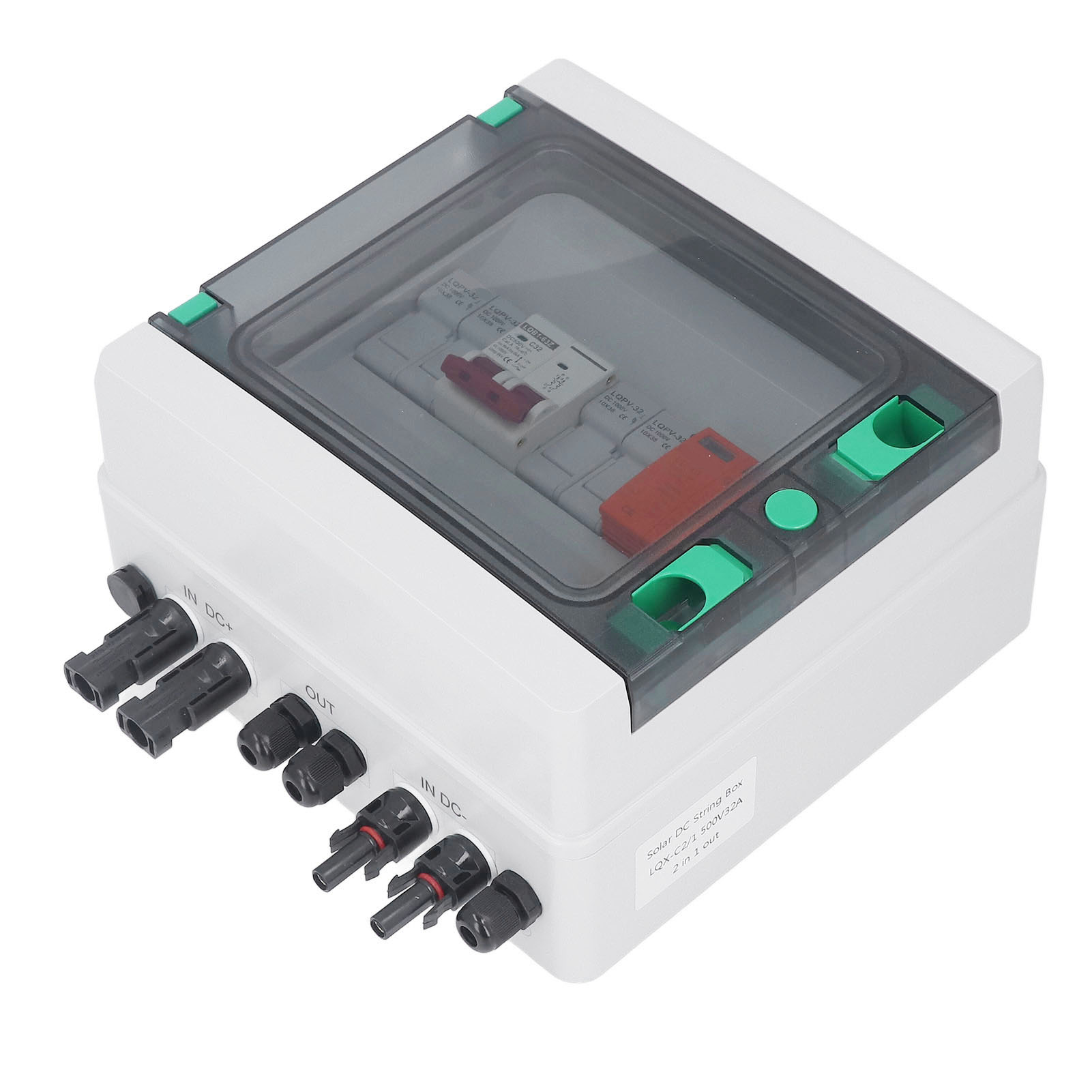 Solar-anschlussdose Mit 2 Eingängen, Schutzart Ip65 (wasserdicht), Mit 15-a-sicherungen Und 32-a-leistungsschalter, 500 V Dc, Für Photovoltaikmodule