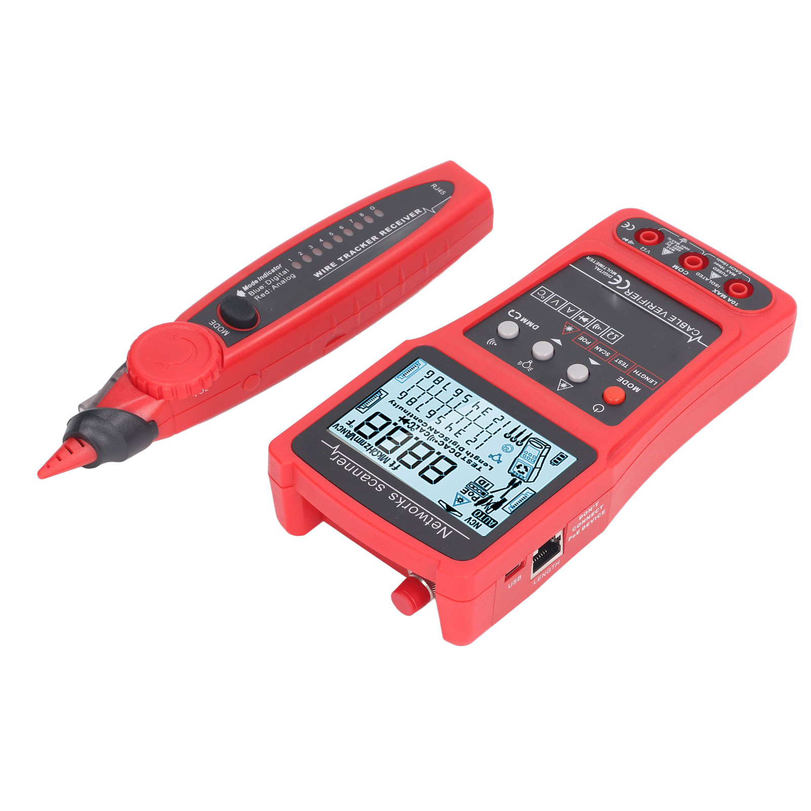 Digitaler Lcd-netzwerkkabeltester Mit Durchgangsprüfer, Ethernet-leitungssucher, Eingebautem Multimeter Und Elektrischem Werkzeugset Für Rj45-diagnostik