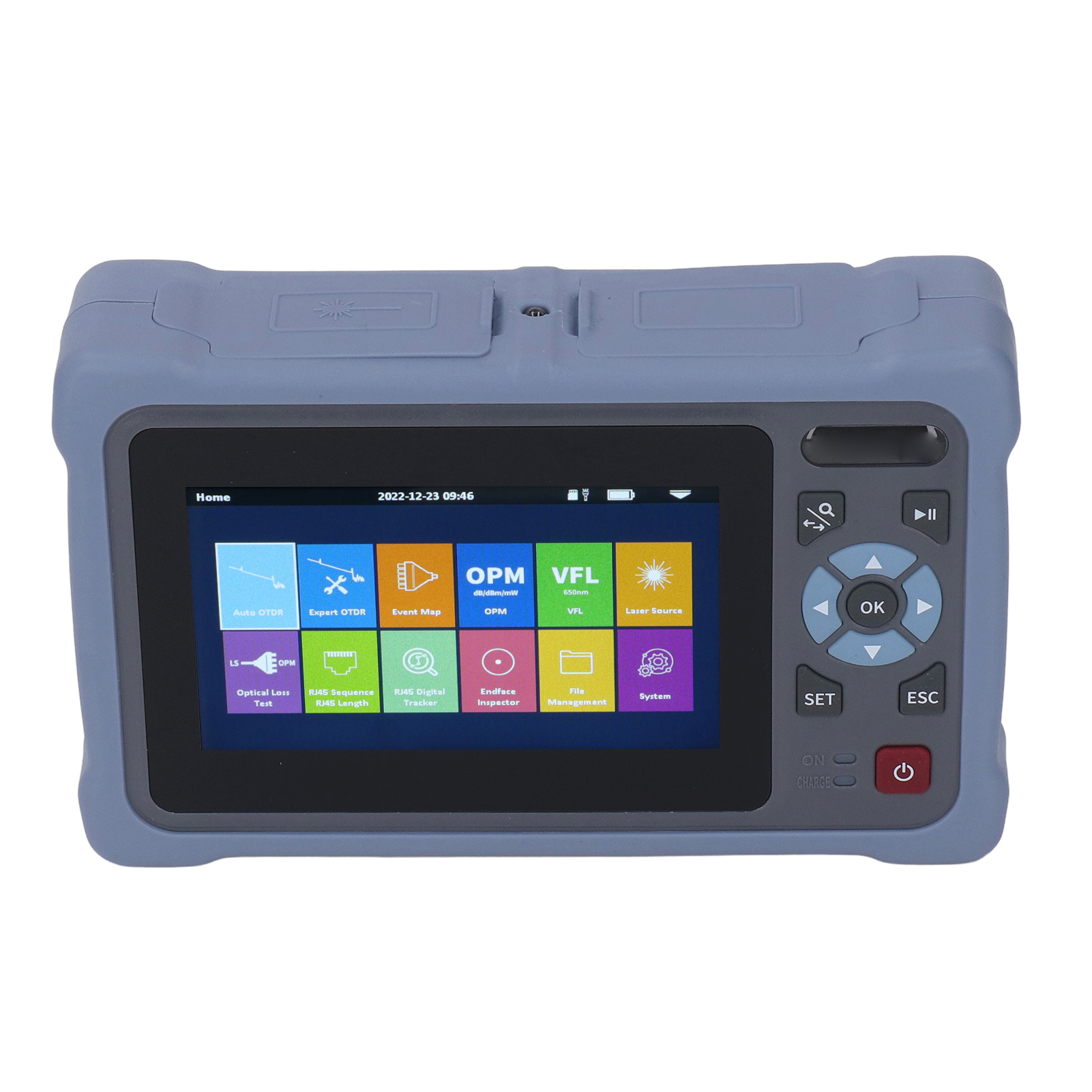 4,3-zoll-glasfaser-otdr-tester, Reichweite 5 M–100 Km, 1310 Nm–1550 Nm, Fc/lc-adapter, 110–240 V Eu-netzteil