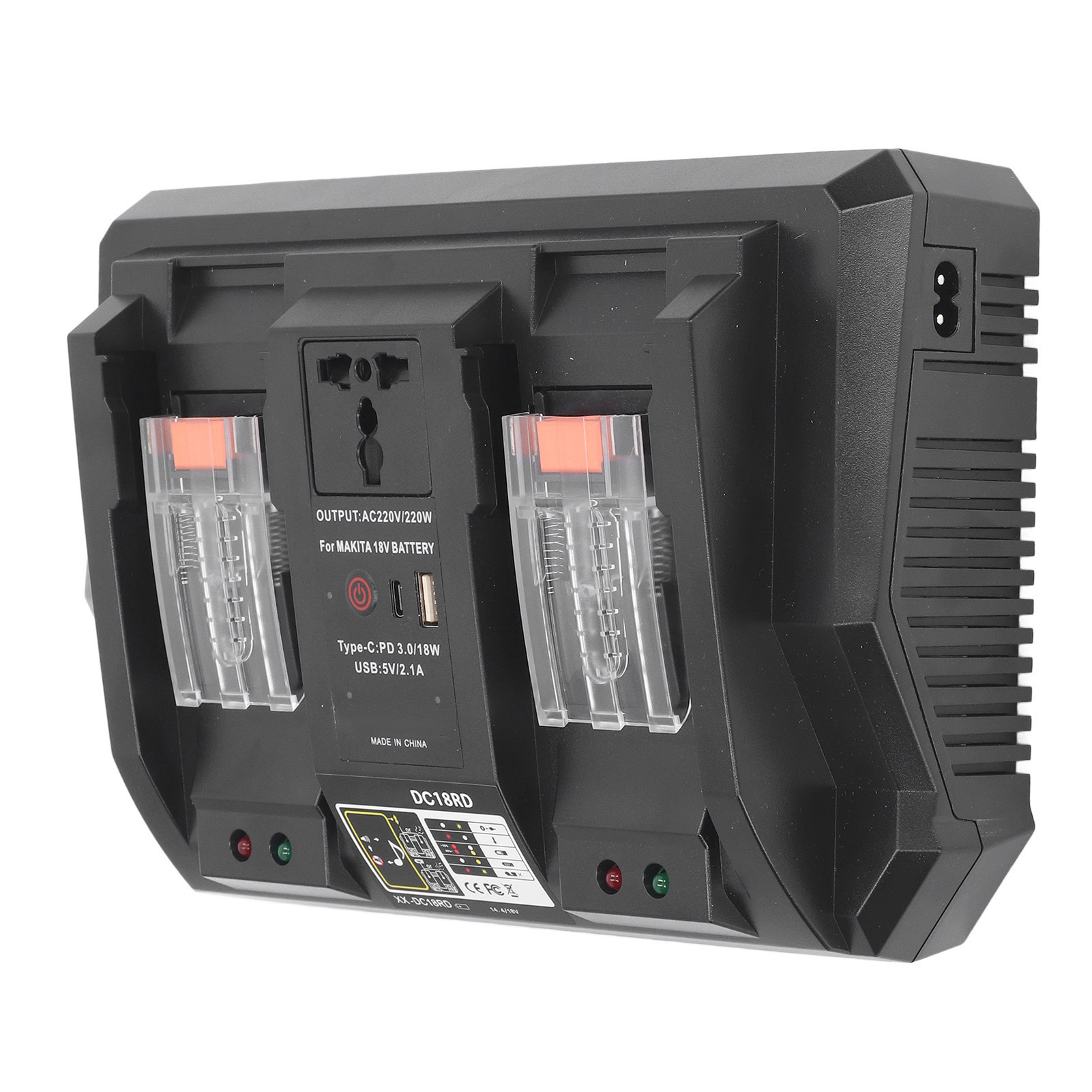 Dual-port-lithium-ionen-akkuladegerät (14,4 V/18 V) Mit 220-v-/220-w-wechselrichter, Led-beleuchtung Und Eu-stecker
