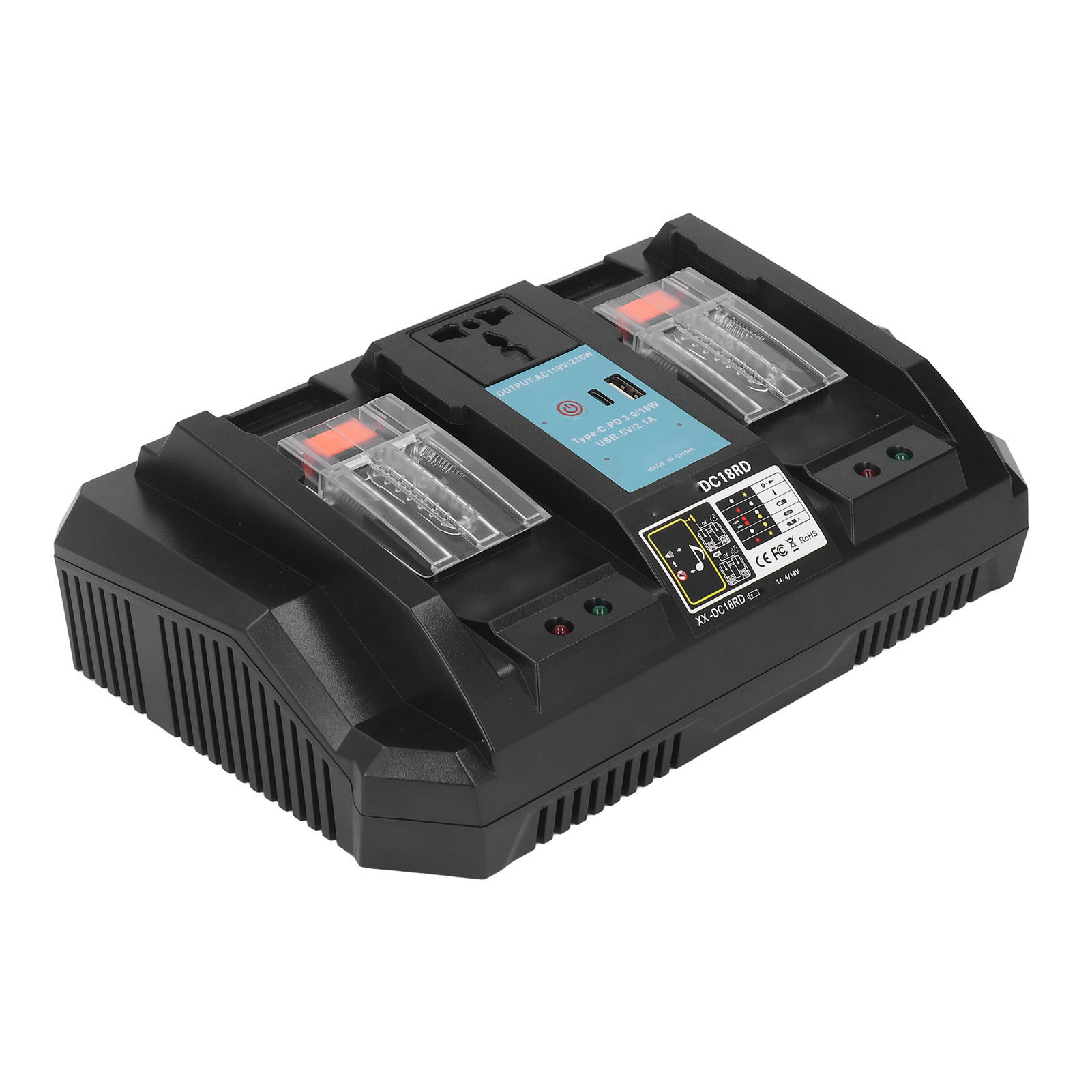 14,4-v- Bis 18-v-lithium-akkuladegerät Mit Wechselrichter, Led-anzeige, Typ C, Doppelladegerät Für Bl1840b, Eu-stecker 100–240 V