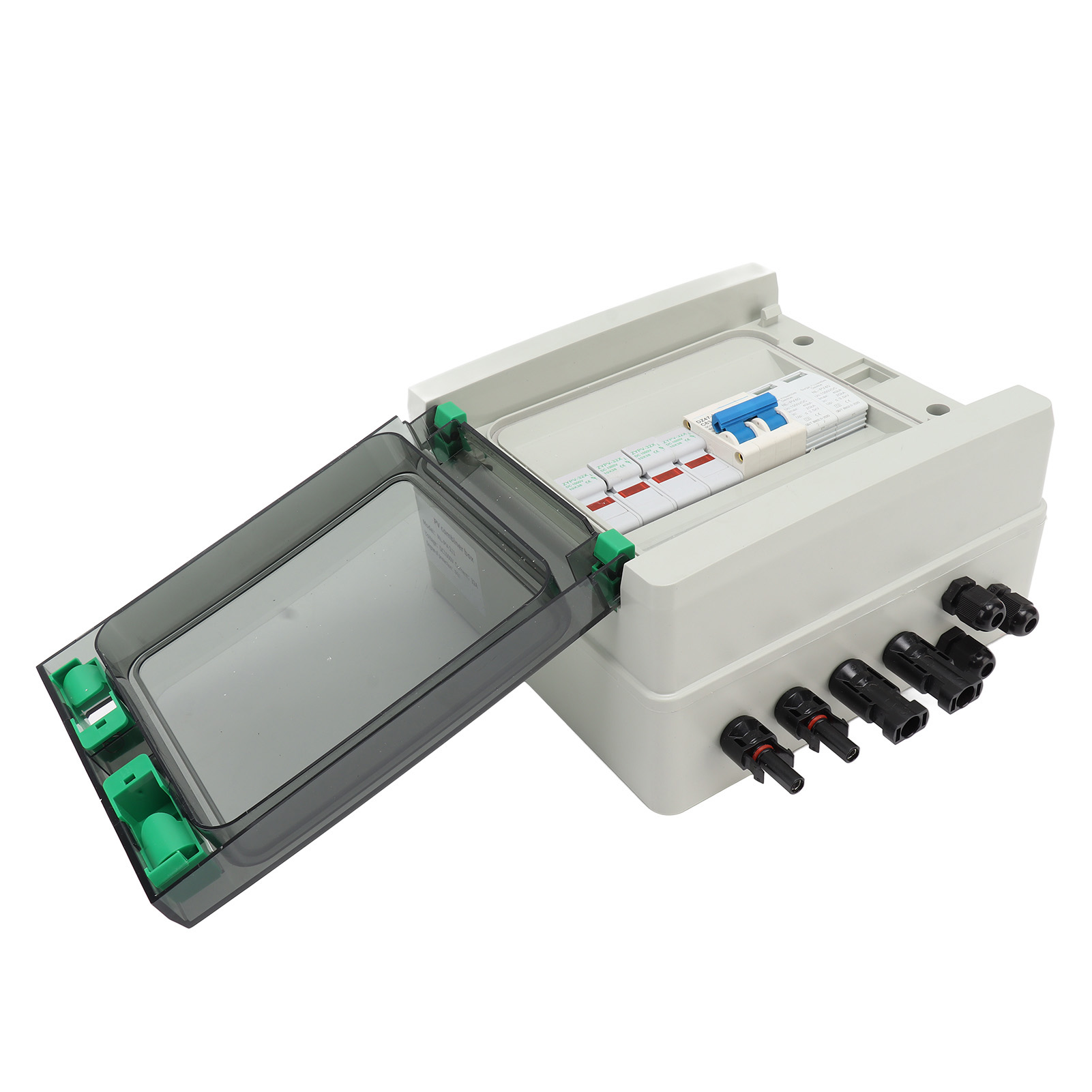 2-eingang-solar-kombinationsbox, 15a-sicherung, Überspannungsschutz, Dc1000v-leistungsschalter, Ip67 Wasserdicht, Kunststoff, 2-in-1-ausgang, Für Photovoltaikmodule.