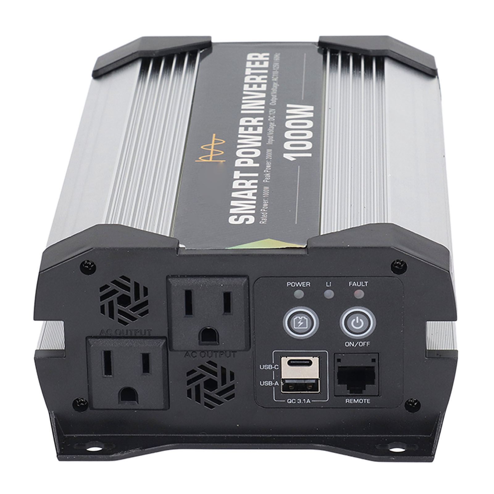1000-w-sinus-solarwechselrichter (dc 12 V Auf Ac 110 V) Mit Integriertem Ladegerät, Zwei Ac-steckdosen Und Usb-typ-c-anschluss Für Handy, Computer Und Ventilator