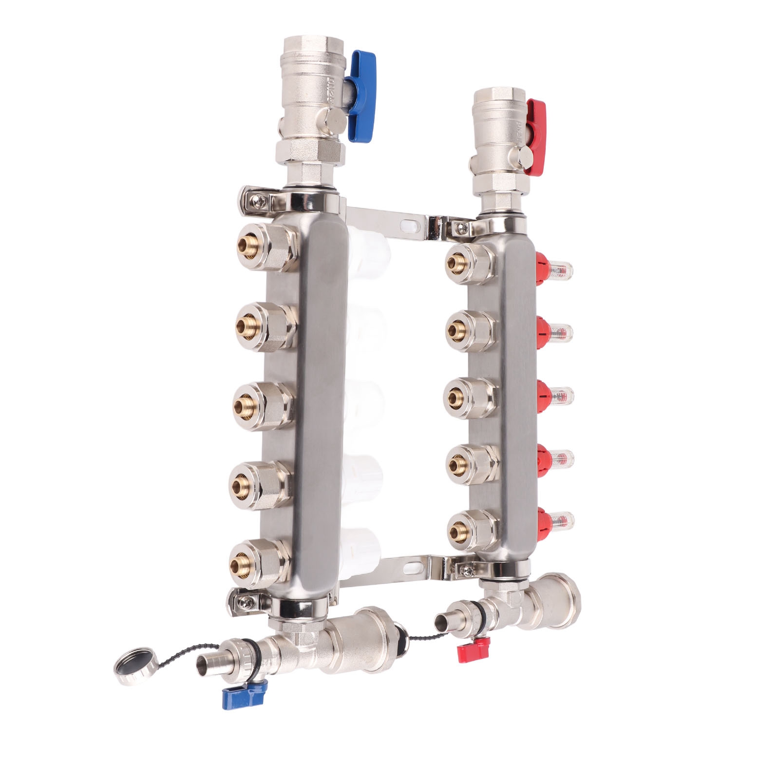 Edelstahl-fußbodenheizungsverteiler 5-schleifen G1 Zoll, Rostbeständig, Für Warmwasserheizkörper, Für Industrielle Und Private Anwendungen.