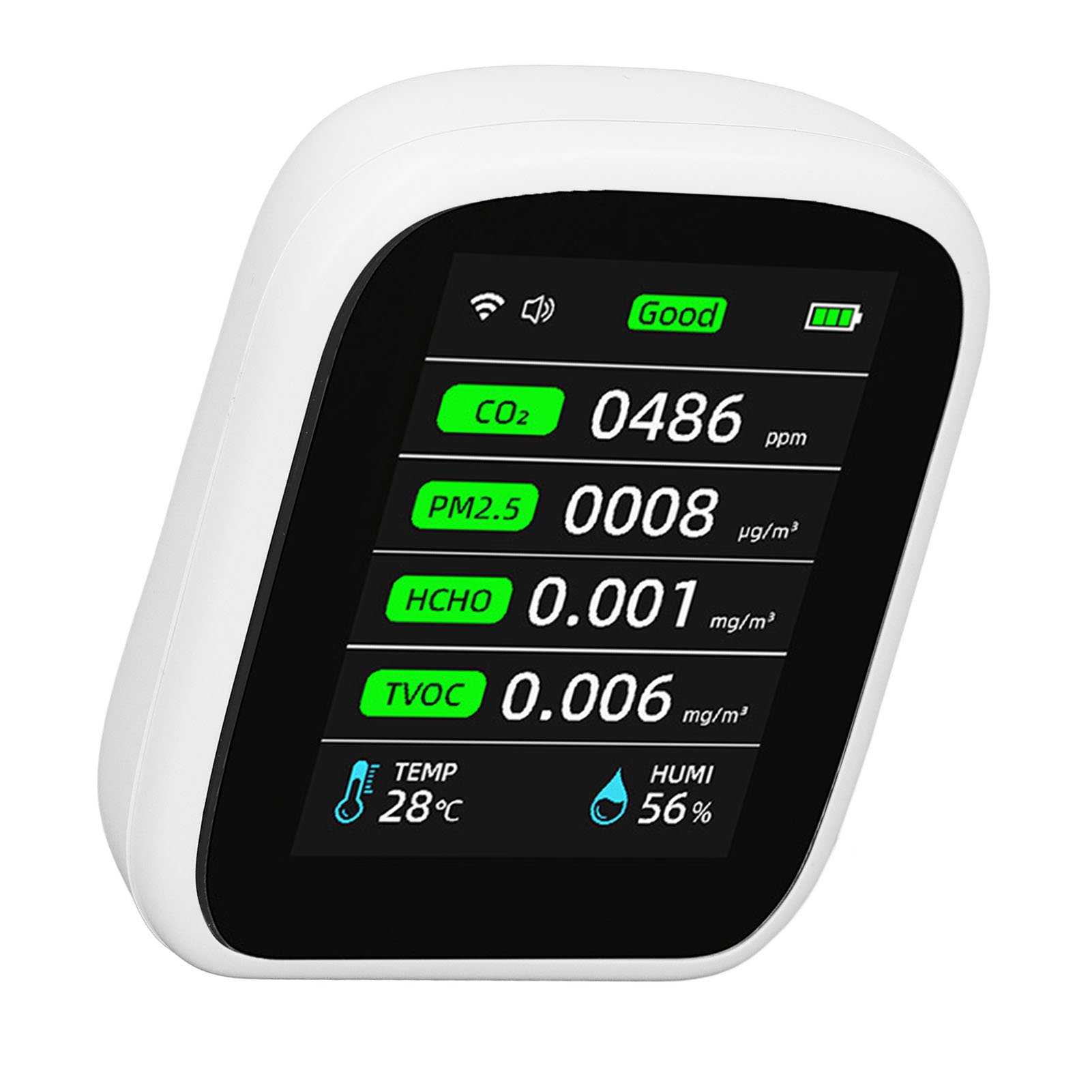 Tragbarer Wlan-luftqualitätssensor, Präzise Messung Von Feinstaub (pm2,5), Co2, Tvoc, Hcho, Luftfeuchtigkeit Und Temperatur, Innenraummonitor Für Zuhause, Schule, Hotel Und Auto