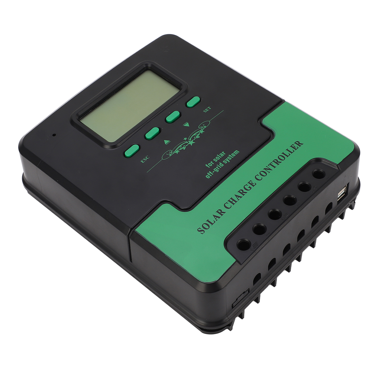 60-a-mppt-solarladeregler, Lcd-bildschirm, Zwei 5-v-3-a-usb-anschlüsse, 12-v-/24-v-batterieeingang, Spannungsregler