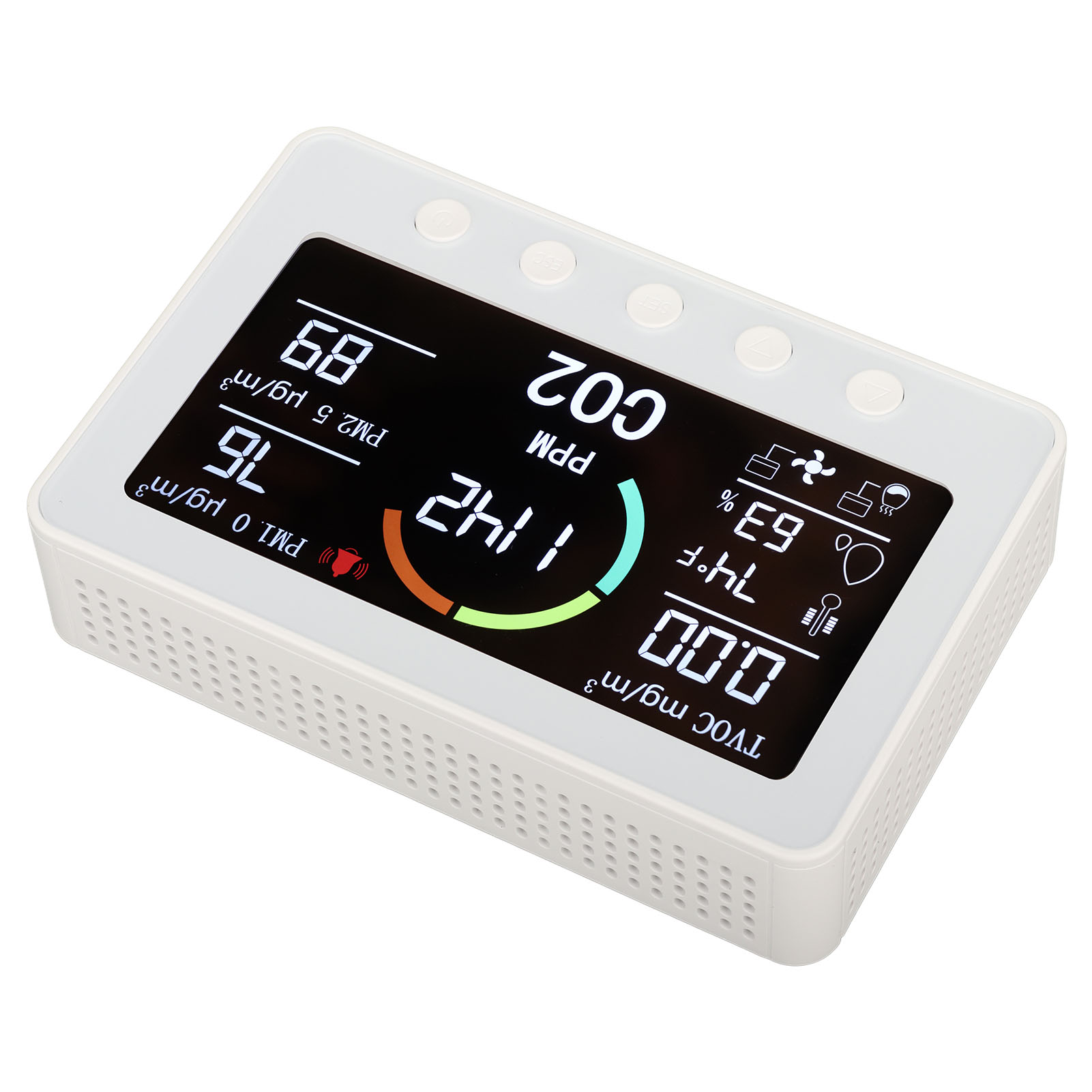 7-in-1 Raumluftqualitätsmessgerät: Tvoc, Pm2.5, Co2, Temperatur, Luftfeuchtigkeit, Wlan, Weiß, Eu-stecker (100–240 V)
