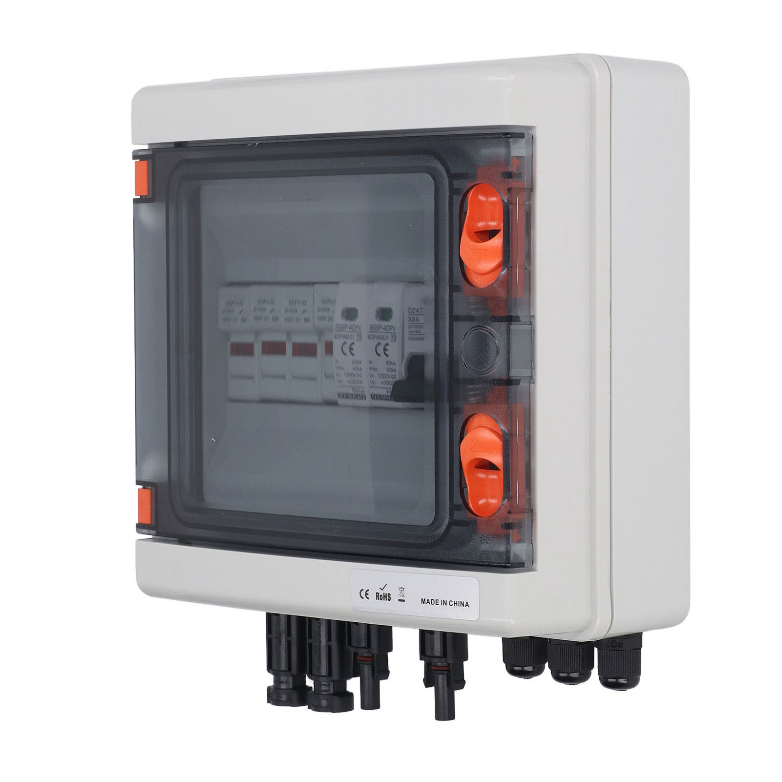 Solar-kombinationskasten 4 Strings 15a, 2 Eingänge 2 Ausgänge, Mit Sicherungen, Überspannungsschutz, Pv-verteilerkasten Dc1000v Ip65 Wasserdicht.