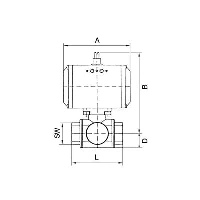 ES-Kuha, pneumat. Stellantrieb doppeltwirk., T-Bohrung T1, Rp 1