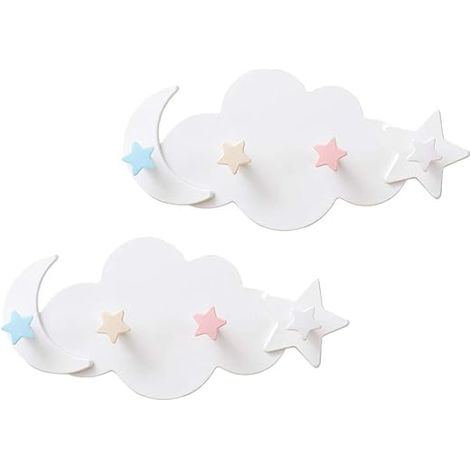 Set Mit 2 Wolkenförmigen Wandhaken Mit Sternen Und Mond, Schlüsselhalter, Garderobenhaken, Handtuchhalter Für Kinder