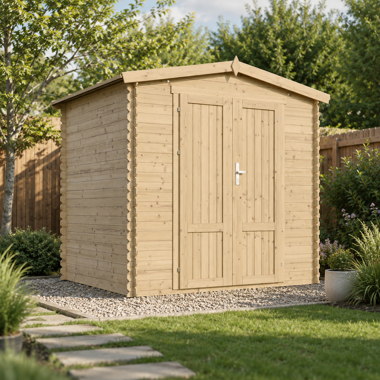 Timbela M369f1+m369g Caseta De Jardín De Madera 4.33 M², Cobertizo Exterior Para Herramientas Y Bicicletas, Paredes De 19 Mm, Suelo Incluido, Puertas De Panel De Madera Maciza