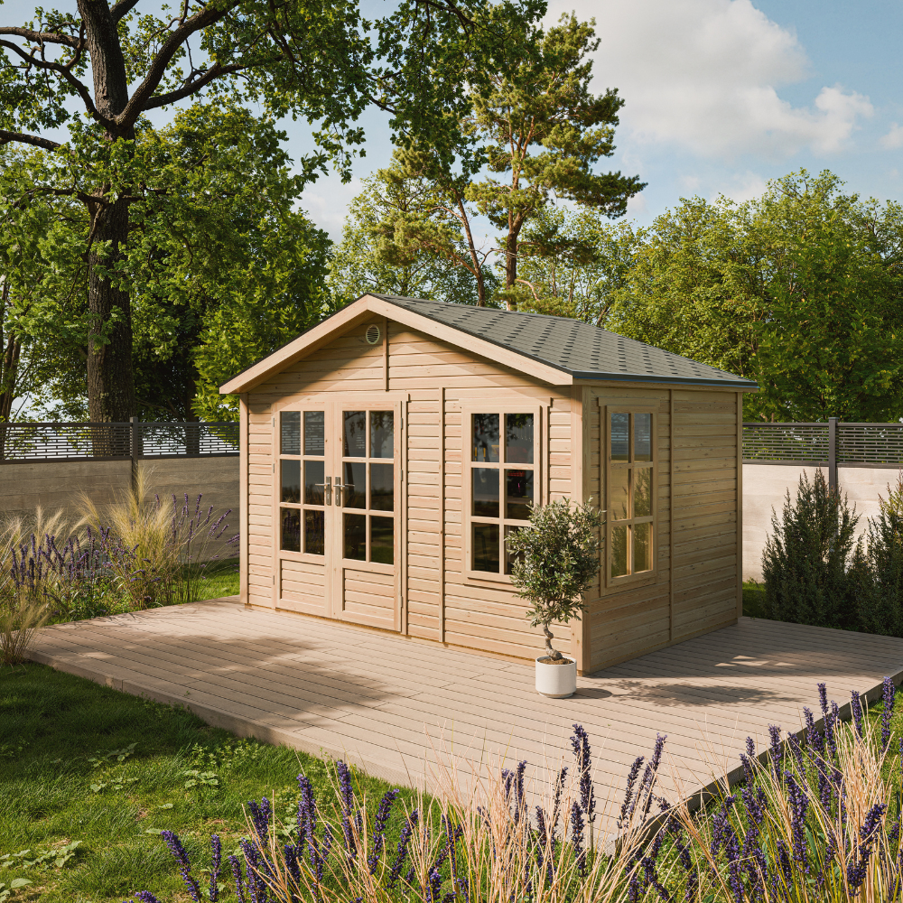 Timbela M734a Caseta Jardin Exterior De Madera 370 X 240 Cm, Cobertizo Jardin Exterior Con 2 Ventanas, Puertas Dobles, Tejas Bituminosas Incluidas, Sin Suelo