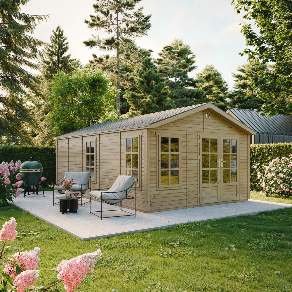 Timbela M737a Caseta Jardin Exterior De Madera 370 X 600 Cm, Cobertizo Jardin Exterior Con 3 Ventanas, Puertas Dobles, Tejas Bituminosas Incluidas, Sin Suelo