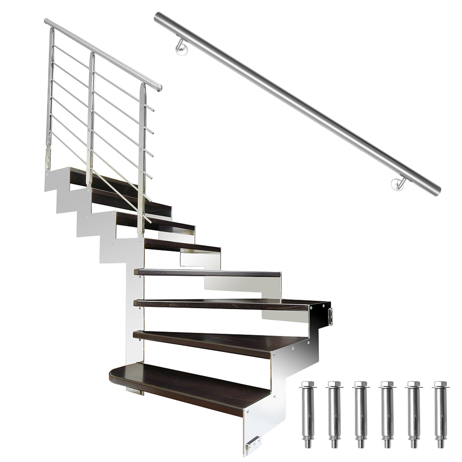 Tolletour Edelstahl Handlauf 140 Cm Ø42 Mm Aus 304 Edelstahl, Wandhandlauf Treppengeländer Gebürstet, Für Treppe Balkon Innen Außen
