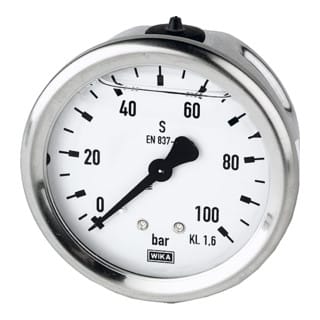 Glyzerinmanometer, Edelstahl, G 1/4" hinten zentrisch, 0-1,6 bar, Ø 63
