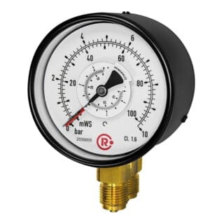 Differenzdruckmanometer, 2x G 1/2" unten, parallel, 0-2,5 bar, Ø 100
