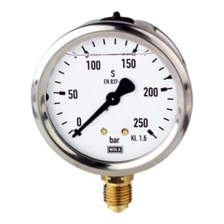 Glyzerinmanometer, Edelstahl, G 1/4" unten, 0-6,0 bar, Ø 63