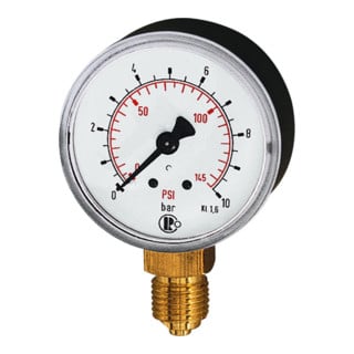 Standardmanometer, Kunststoffgehäuse, G 1/8" unten, 0-10,0 bar/145 psi, ø40mm